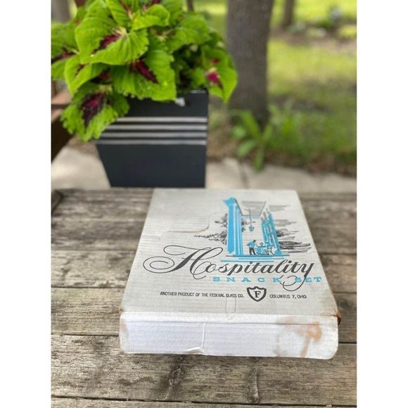 Federal Glass Vintage Snack Set Hospitality 1950s MCM Clear Retro Set of 4 - Picture 2 of 7